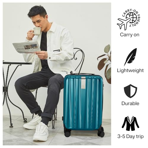 Image of Hanke Underseat Carry On Luggage Suitcase with Wheels 14in 16in 20in 24in 29in Spinner TSA Luggage Lighweight PC Hardside Rolling Suitcases Travel Bag, Caribbean Blue, Carry on 20 Inch, Hanke Scratch