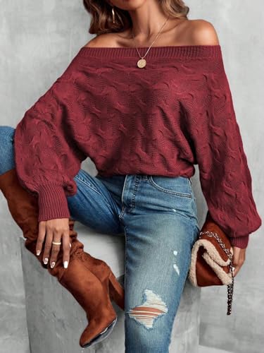 Off The Shoulder Tops for Women，Womens Batwing Sweater,Pullover,Knit Sweater for Women,Going Out Tops,Fall Sweater for Women2
