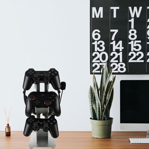Image of Controller Holder 3 Tier, Controller and Headset Aluminum Stand for Gaming Desk, Stronger Snap-on Construction Hanger for All Universal Gaming PC Accessories
