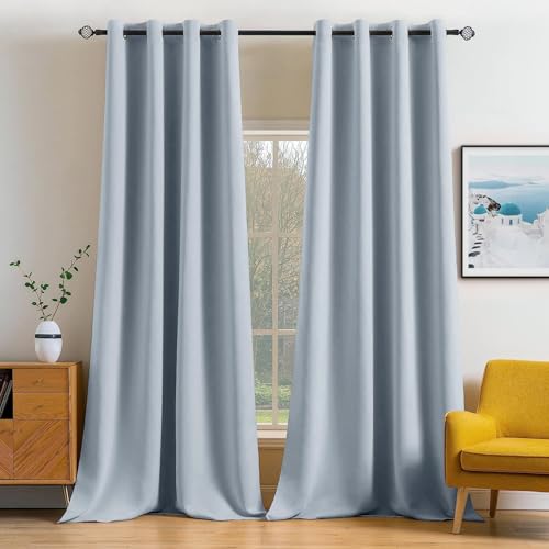 Image of MIULEE Light Blue Blackout Bedroom Curtains Drapes 96 Inch Long 52 inchx96 inch | Grommet Top, Room Darkening Window Drapes, Privacy Protection, Thermal Insulated, Heat Blocking, Light Blocking
