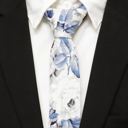 Image of Cotton Floral Ties for Men 2.76 inch Men's Skinny Tie Linen Flower Printed Neck Tie for Wedding Dating Party
