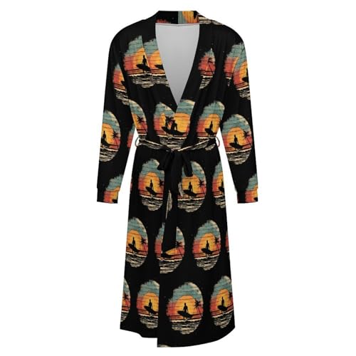Vintage Sunset Surfing Soft Robe Long Sleeve Bathrobes V Neck Sleepwear Spa Robes with Belt Men Woman4