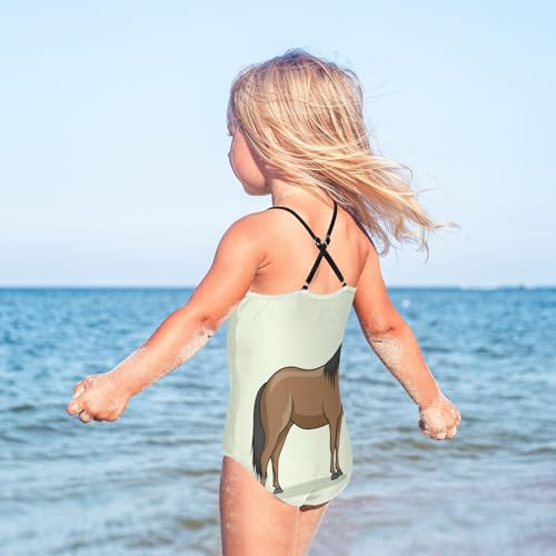 Girls Swimming Suits 3-10 Y Beach Bathing Suits Girls, Brown Horse4