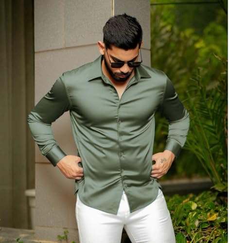 Image of IndoPrimo Men's Stylish Solid Satin Casual Shirt for Men Full Sleeve