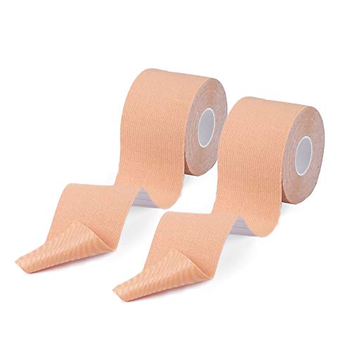LotFancy Kinesiology Tape, 2 Rolls Uncut Muscle Tape (2â€x16.4â€™ Each Roll), Sports Tape for Muscle, Shin Splints, Knee, Shoulder, Elbow, Ankle, Waterproof, Breathable, Latex Free (Beige)