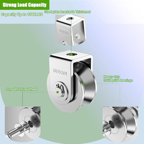 image for High-PQ 2Pack Pulley Block U 304 Stainless Steel Pulley Roller, 3 Inch