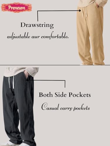 Image of Preneum Men Mid Rise Poly Cotton Loose Fit Trouser|Korean Style Travel & Lounge Wear with Pockets (Available in Plus Size)