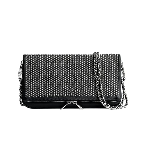 Pochette cloutée en cuir noir rétro : sac à bandoulière enveloppe pour femme