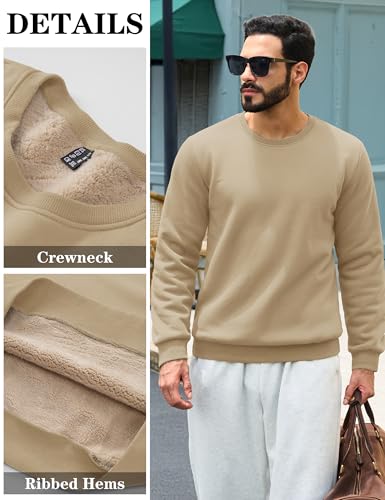 Image of TACVASEN Men's Crewneck Sweatshirt Warm Sherpa Lined Thermal Sweatshirts Heavyweight Long Sleeve Winter Fleece Pullover Shirt