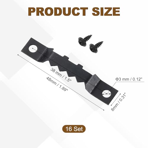 Image of uxcell 16Pcs Picture Hangers, Double-Eerration Frame Back Hanging Fasteners with Screws, Metal Photo Frame Hooks Fixing Hardware for Hanging Paintings Picture Photos Frame, Black