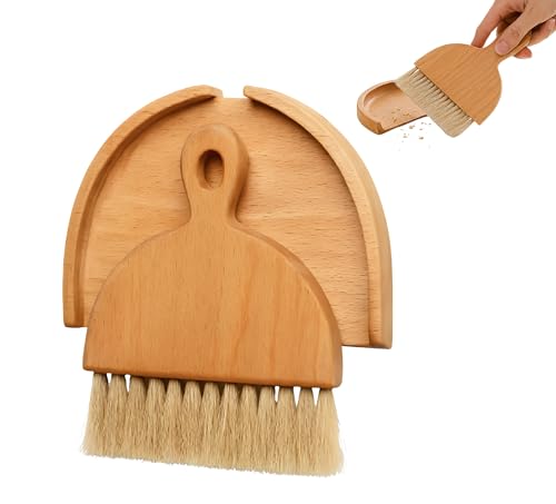 Desktop Tisch Kehrschaufel und Besen Set für Zuhause - Tragbare Reinigungsbürste und Kehrschaufel Combo mit Echtholz - Tragbare Haushaltshand Kleine Kehrschaufel und Schneebesen für alle klar -