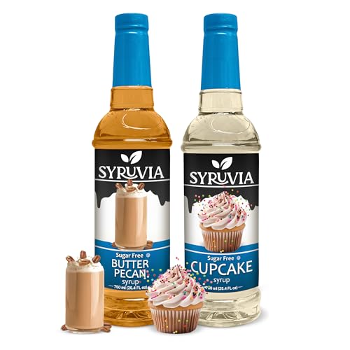 Syruvia Sugar-Free Butter Pecan & Cupcake Coffee Syrup - 25.4 fl oz Premium Coffee Flavoring Syrup. 0 Calories, Kosher and Gluten-Free. Perfect for Drinks, Sodas, Shakes, Desserts, & More. - image 1