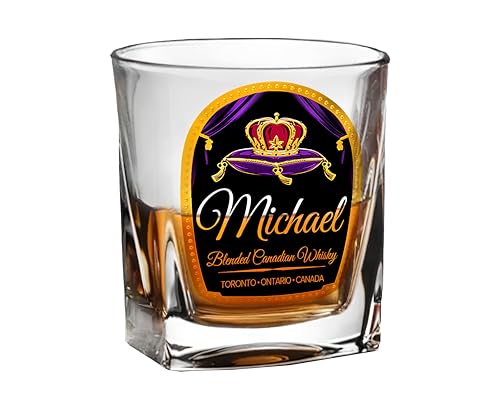 Personalized Royal Whiskey Glasses Set of 2, Custom Crown Whiskey Tumbler, Gift for Dad, Canadian Whisky Glass, Birthday Gift, Father's Day Gift, Whiskey Glass Set (Square)