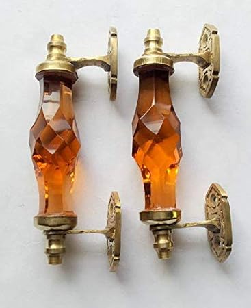 Robin Export Handle Designer Crystal Cut Glass Door Handle Puller Vintage Antique Style Brass Amber Color for Home Decoration - (Brown, Set of 2)