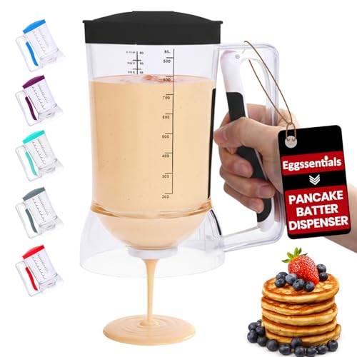 Eggssentials – Pancake Batter Dispenser, Batter dispenser with Squeeze Handle Mess-Free, Cupcakes, Waffles & More – Durable, Easy-Pour Pancake Dispenser Bottle for Smooth Baking
