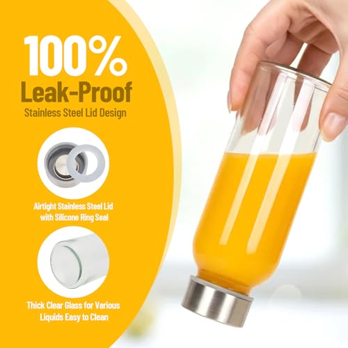 Image of Luxfuel 10 oz Glass Juice Bottles, 10 Pack - Leakproof & BPA-Free Reusable Small Glass Bottles with Stainless Steel Lids & Straw, Perfect for Office, Juicing,Smoothies & Fridge Storage,Dishwasher Safe