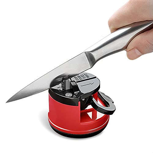 Knife Sharpeners, Mini Knife Sharpener with Suction Base, Pocket Knife Sharpeners Suitable for Most Blade Types, Small Knife Sharpener for Kitchen, Camping, Red