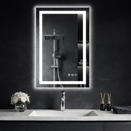 Image of 20 inchx 28 inch Led Mirror for Bathroom with Front Light and Backlit, Dimmable, 3 Colors Led Mirror, Memory Function, Anti-Fog, Led Vanity Mirror for Wall, Tempered Glass, Shatter-Proof