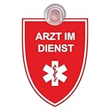 Indigos UG - Schild Arzt im Dienst - 9x12 cm - Saugnapfschild - Aluverbund - Emblem - Innenbefestigung für Ihr Auto - UV-Beständig - Einsatzschild - Hinweisschild - Warnschild