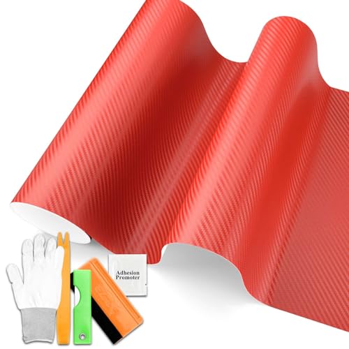 3D Carbon Fiber Textured Red Matte Car Vinyl Wrap Sticker Decal Sheet Bubble Free 5FT x 55FT Tool Kit