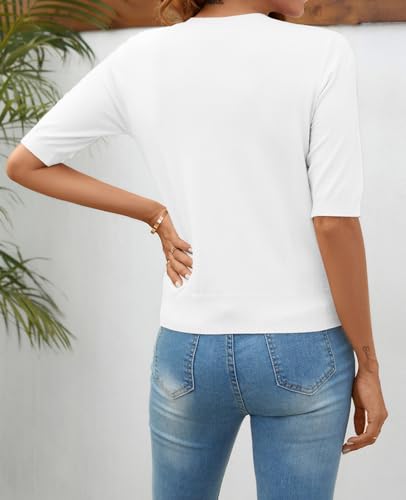 Image of Women Summer Knit Shirt Blouse V Neck Short Sleeve Pullover Sweater Tops