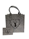 Maße 32x33 ccm Boltze Home Filztasche Shopper Leopold grau Hirschkopf mit passender Innentasche 32x33 cm