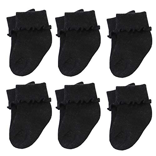 Image of Xiyadun 6 &12 Pairs Infant Toddler Baby Kids Turn Cuff Ruffle Cotton Socks