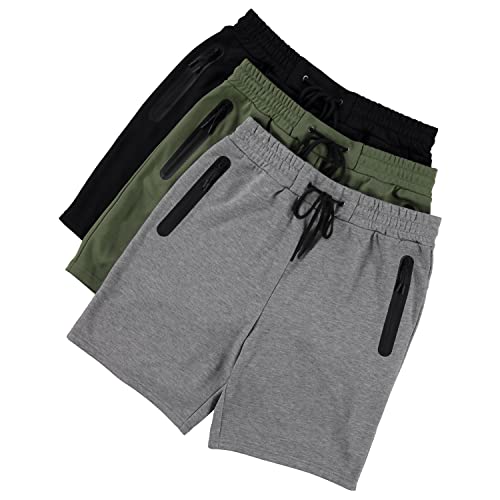 Pure Champ Mens Shorts French Terry 3 Pack Gym Shorts For Men Athletic Workout Training Shorts With Zipper Pocket And Drawstring Size Xs-3Xl (Group E, Small) #TOP2