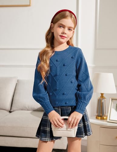 Image of Arshiner Kid Girls Crew Neck Lantern Sleeve Sweater Cute Jumper Top Pullover Outwear 5-13 Years