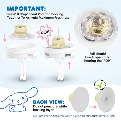 Image of Hello Kitty Car Air Freshener Refills 2-Pack - Fresh Cotton Scent - Cute and Long-Lasting Cinnamoroll Car Accessories, Odor Eliminator, Fun Scents, 30 Days Freshness (2 Refills)