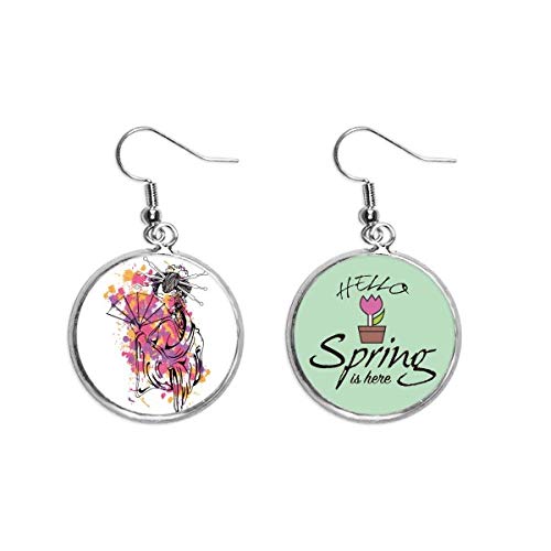 Pendientes de Geisha japonesa con acabado artístico y colgante de primavera