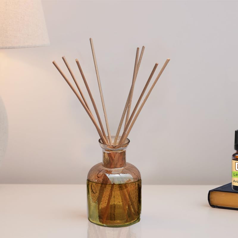 Pure Source India Glass Reed Diffuser Pot/Vase 3.5Inch with 8 Inch 7 Pcs Reed (Gold)