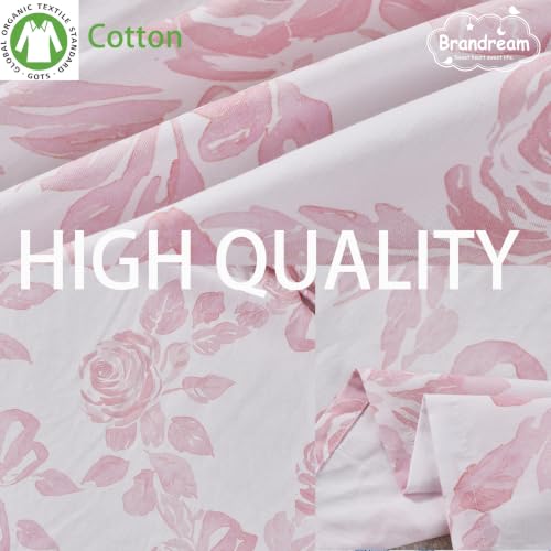 Image of Brandream Organic Cotton Crib Skirt Dust Ruffle, Baby Girl Crib Bed Skirt, 4-Sided, Luxury French Vintage Pink Rose Floral & Bow Cottagecore Toddler Bedskirt Farmhouse Chic Nursery Bedding Skirt
