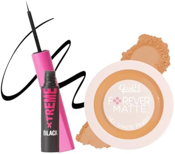 Glam21 Xtreme Black Eyeliner & Forever Matte Compact-Honey | Intense Matte, Smudge-Proof, Water-Resistant | 12H Long Stay | HD Finish, Lightweight, Sweat-Proof | Flawless Base & Precise Eye Combo