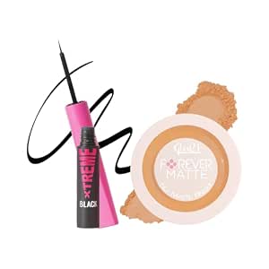 Glam21 Xtreme Black Eyeliner & Forever Matte Compact-Honey | Intense Matte, Smudge-Proof, Water-Resistant | 12H Long Stay | HD Finish, Lightweight, Sweat-Proof | Flawless Base & Precise Eye Combo