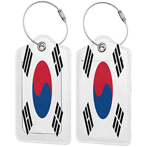 Korean Flag Luggage Tags with Full Back Privacy Cover w/Steel Loops for Women Men Kids Girls Travel