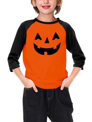 Remimi Unisex Kids Halloween Shirts 3/4 Sleeve Holiday Cute Graphic Tops 3-12 Years2