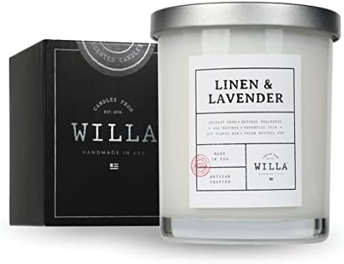 Willa Linen & Lavender Highly Scented Candle - All Natural Soy Wax Luxury Candles Made in The USA with Essential Oils - Best for a Home / Aromatherapy / Gift / Spa / Bathroom 9oz Jar Candle