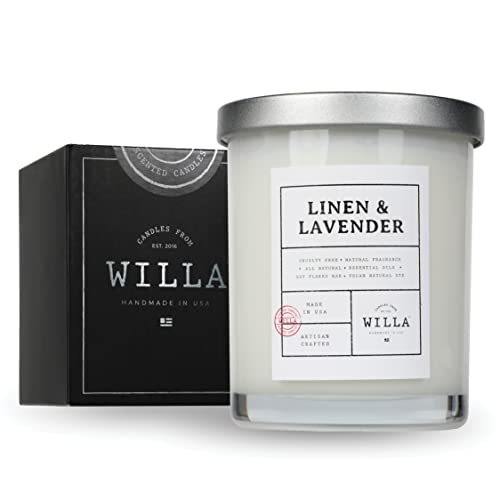 Willa Linen & Lavender Highly Scented Candle - All Natural Soy Wax Luxury Candles Made In The Usa With Essential Oils - Best For A Home / Aromatherapy / Gift / Spa / Bathroom 9Oz Jar Candle #TOP22