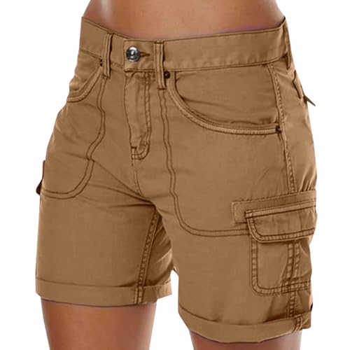 Cargo Shorts for Women Baggy Low Waist Shorts Casual Summer Stretchy Utility Cut Off Shorts with Pockets Light Gray