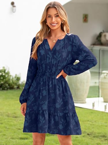 Image of BerryGo Womens Long Sleeve Mini Dress Casual A Line Flowy Loose Vacation Party Babydoll Fall Short Dresses with Pocket