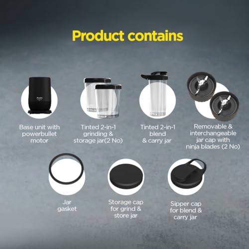 Image of Preethi MiniBlend Plus -Compact Blender & Juicer for Lump Free Purees & Smoothies | 25,000 RPM | 2 Razor sharp Ninja blades | Three Leak-proof Jars with Sipper & Storage Lids | Free Lifelong Service