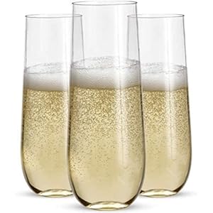Prestee 24pk Stemless Plastic Champagne Flutes – 9 Oz, Clear Plastic Wine Glasses, Shatterproof Mimosa Bar Supplies, Disposable Cocktail Glasses, New Years Eve Party Supplies 2023