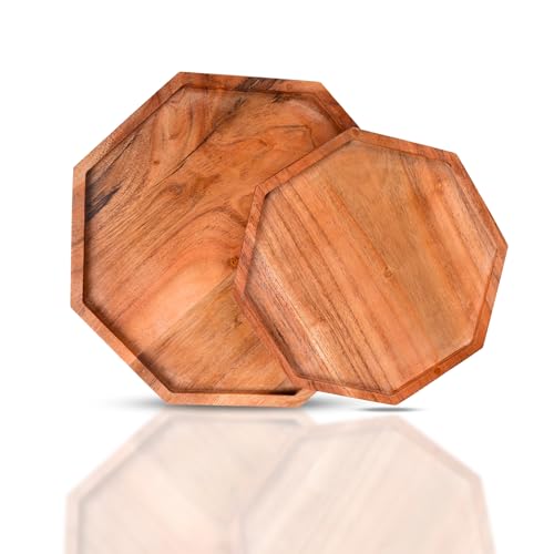 Lightnpro Natural Wood Dinner Plates for Eating Wooden Round Charcuterie Boards Serving Platters for Food Dishes Cheese Tray Dessert Salad Plate Wood Charger Plates - Octagonal 10 And 8 Inch Set of 2 Lightnpro Natural Wood Dinner Plates for Eating Wooden Round Charcuterie Boards Serving Platters for Food Dishes Cheese Tray Dessert Salad Plate Wood Charger Plates - Octagonal 10 And 8 Inch Set of 2