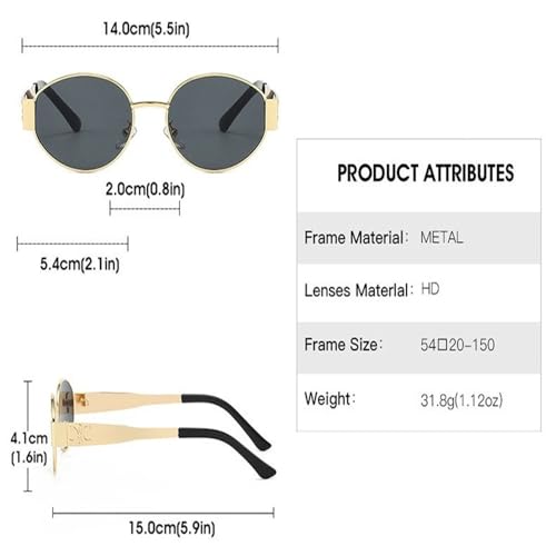 Metal Sunglasses for Men and Women Fashion Sun Glasses Oval Stylish Eyewear Shades UV4002