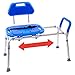 Platinum Health Sliding Shower Chair HydroGlyde Premium Heavy Duty, Padded Bathtub Transfer Bench with Cut Out Seat, for Bath Tub, Adjustable Legs, and Safety Belt, Quick Tool-Less Assembly, Blue