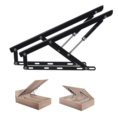 Juego de mecanismos elevables para Cama canapé, Juego de 2 Bisagras para Canapes Abatibles, Sistema Lateral 61cm, 75cm, 90cm, 110cm, 120cm, 150cm, Pintado Negro, Acero, Facil Instalacion(90cm/35.4in)