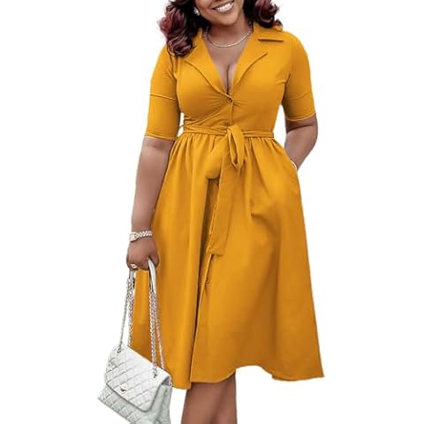 BFFBABY Womens Plus Size Wrap V Neck Casual A Line Midi Dresses Short Sleeve Summer Swing Dress with Belt Pockets Cover