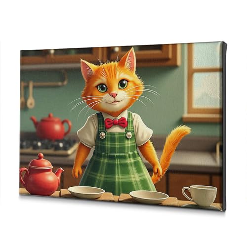 Toile décorative chat mignon pour rompre la monotonie d'une salle de bain blanche