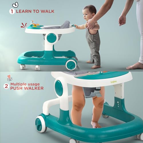 Image of Baybee 2 in 1 Baby Walker for Kids with Adjustable Height & Wheel Lock | Activity Push Walker for Baby with Musical Toy Bar & Stopper | Kids Walker Baby 6-18 Months Boy Girl (Green)